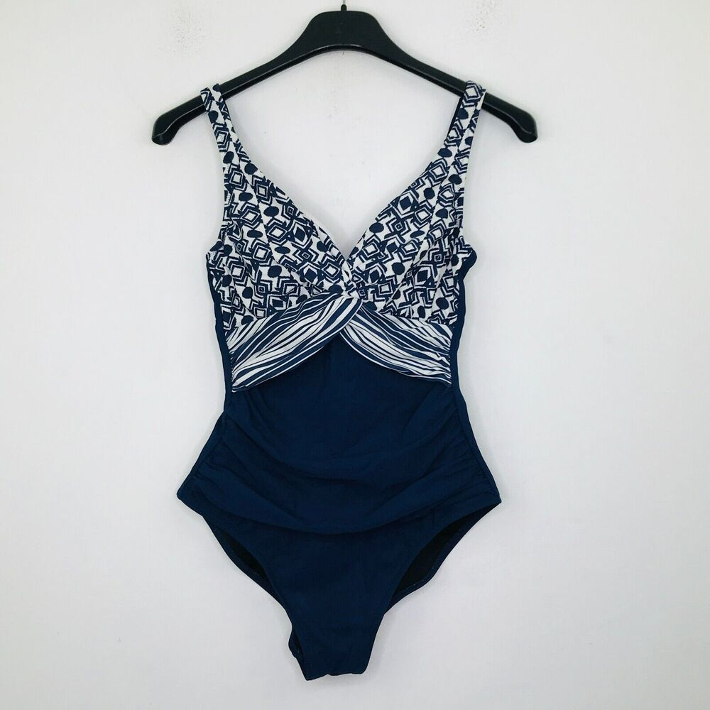 Profile By Gottex Women's 6 Swimsuit Blue White Ikat Underwired One Piece CG17
